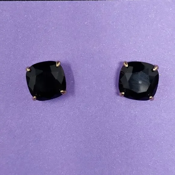 Kate Spade NY Jet Black Gumdrop Earrings Studs 1/2" Size Gold Tone Setting - Picture 2 of 2